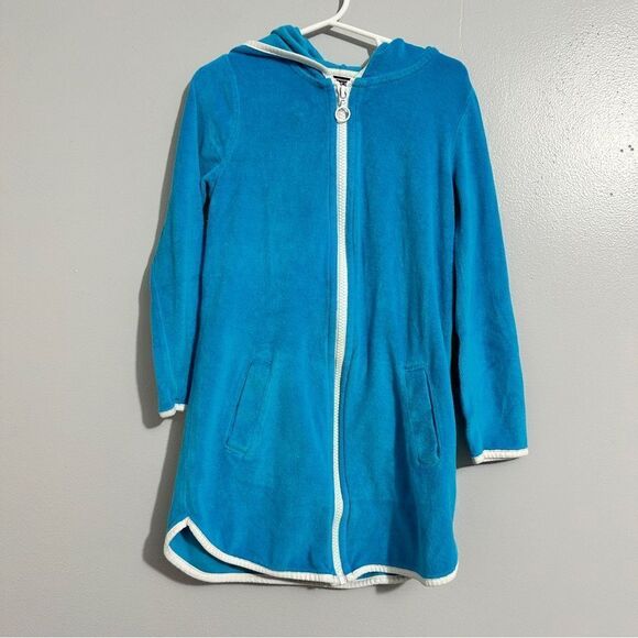 Lands End boy/girl cover-up/robe turquoise with white trim size 5-6 - Picture 1 of 5